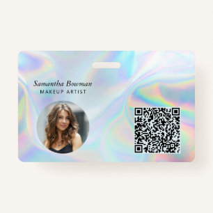 Moderne QR Code Makeup Artist Employee Holographic Badge
