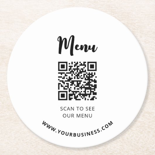 Moderne QR-code menu Restaurants Ronde Kartonnen Onderzetter (Voorkant)