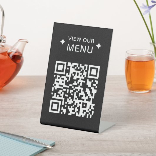Moderne QR Code Menu's voor Restaurants Zwart Reclamebord Met Voetstuk (Insitu)