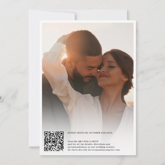 Moderne QR-code Minimal 29 Fotogrid Wedding Kaart (Achterkant)