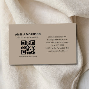 Moderne QR Code Minimalistisch Zand Professioneel Visitekaartje