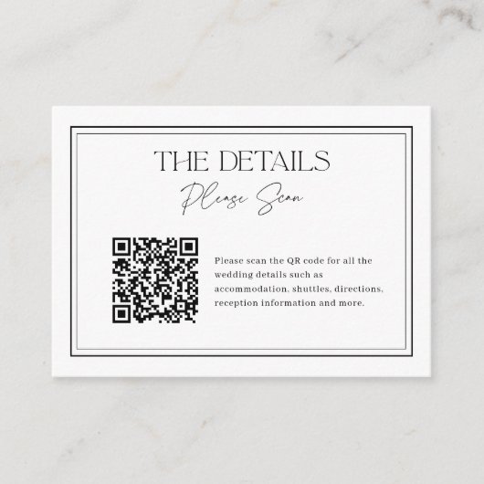 Moderne QR-code minimalistisch zwart-withuwelijk Informatiekaartje (Voorkant)