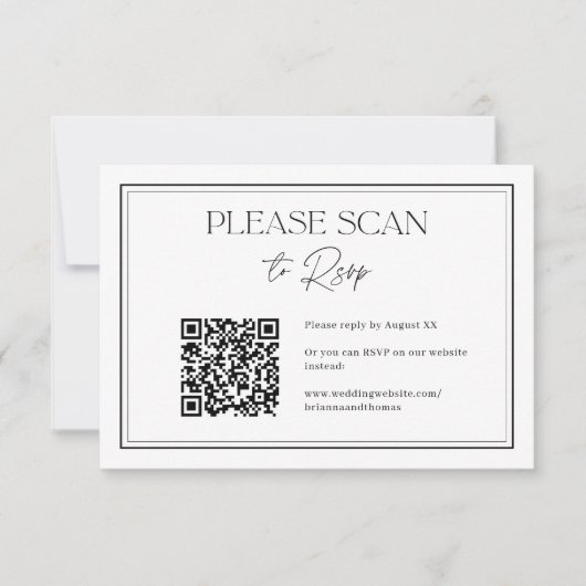 Moderne QR-code minimalistisch zwart-withuwelijk RSVP Kaartje (Voorkant)
