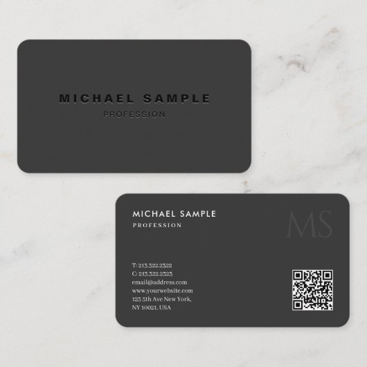 Moderne QR Code Monogram Sjabloon Elegant Zwart Visitekaartje (Voorkant / Achterkant)