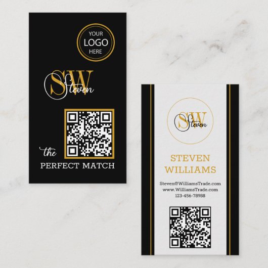 Moderne QR-code, monogramnaam, Logo/handtekening Visitekaartje (Voorkant / Achterkant)