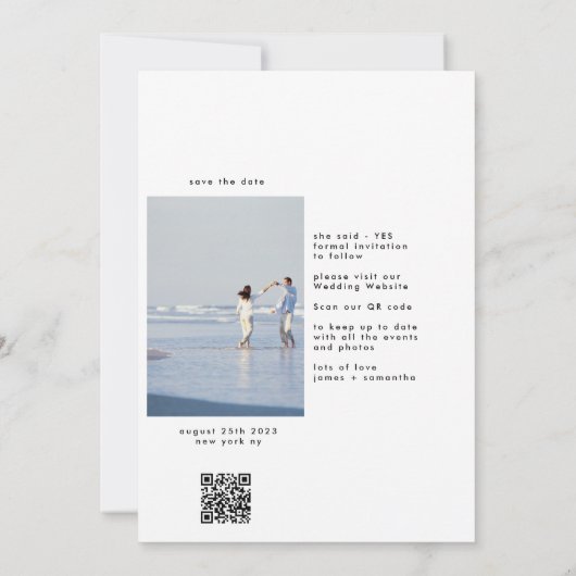 Moderne Qr-code Multi Photo Custom Save the Date Kaart (Achterkant)