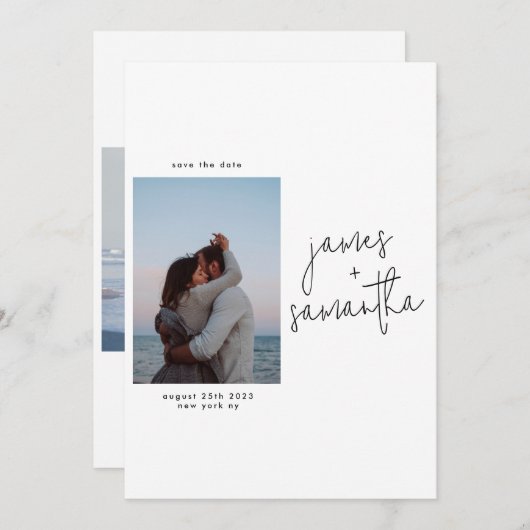 Moderne Qr-code Multi Photo Custom Save the Date Kaart (Voorkant / Achterkant)