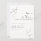 Moderne QR Code Navy Blue Script Botanical Wedding Kaart (Voorkant)
