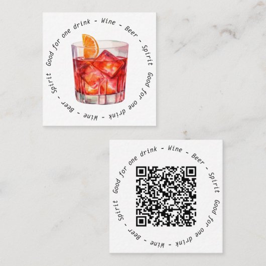 Moderne QR-code Negroni Drink Voucher Vierkante Visitekaartje (Voorkant / Achterkant)