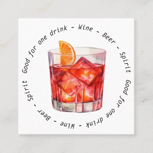 Moderne QR-code Negroni Drink Voucher Vierkante Visitekaartje (Voorkant)