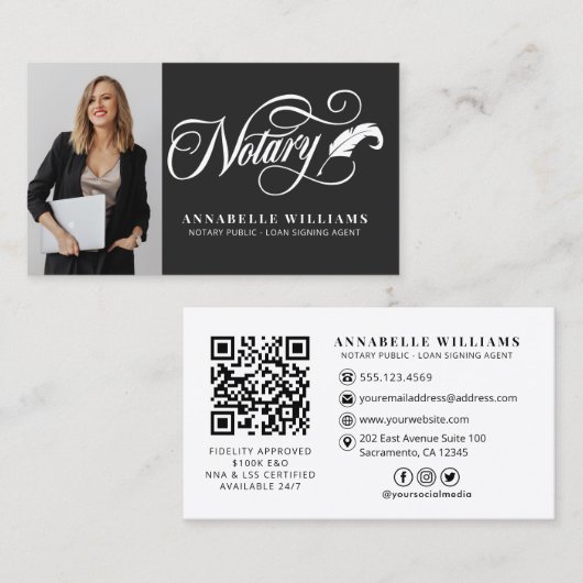 Moderne QR-code Notarische foto Visitekaartje (Voorkant / Achterkant)