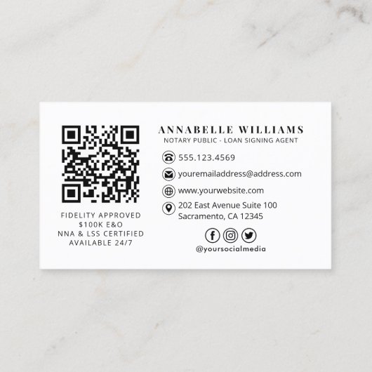 Moderne QR-code Notarische foto Visitekaartje (Achterkant)