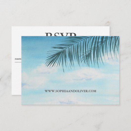 Moderne QR Code Ocean Blue Beach bruiloft RSVP-kaa RSVP Kaartje (Voorkant / Achterkant)