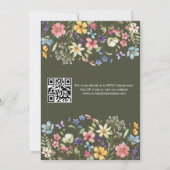 Moderne QR-code Olive Rustic Wildflower Wedding Kaart (Achterkant)