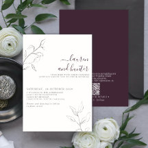 Moderne QR Code plum Paars Botanical Wedding