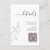 Moderne QR Code Plum Paars Wedding Details Informatiekaartje (Voorkant)