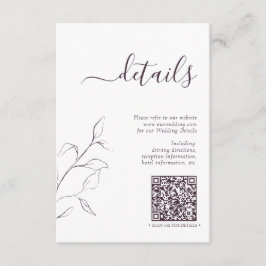 Moderne QR Code Plum Paars Wedding Details Informatiekaartje