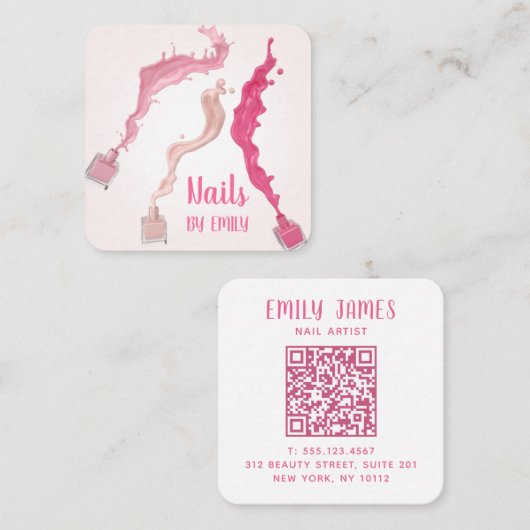 Moderne QR Code Professionele Nail Spa Salon Vierkante Visitekaartje (Voorkant / Achterkant)