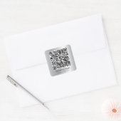 Moderne QR Code Promotioneel Zilver Vierkante Sticker (Envelop)
