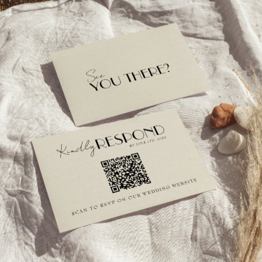 Moderne QR-code Retro Franse Whimsical Bruiloft RSVP Kaartje