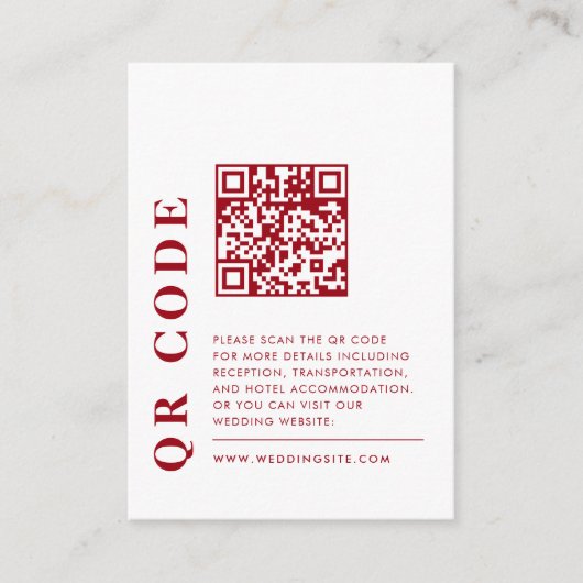 Moderne QR-code Rood & Wit Bruiloftsdetails Foto Informatiekaartje (Voorkant)