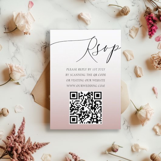 Moderne QR Code Roos Goud Eenvoudige RSVP Bruiloft Kaartje