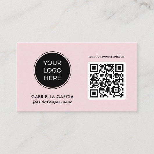 Moderne QR-code Roze Logo Visitekaartje (Voorkant)