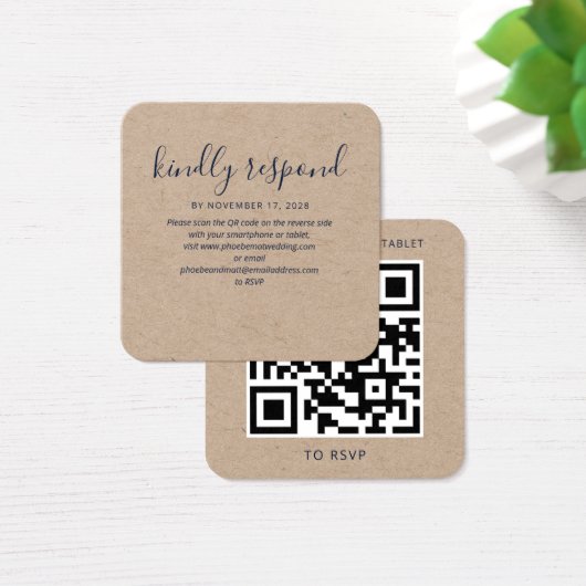 Moderne QR Code RSVP Huwelijksreactiekaart Vierkante Visitekaartjes (Bureau)