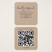 Moderne QR Code RSVP Huwelijksreactiekaart Vierkante Visitekaartjes (Voorkant /achterkant)