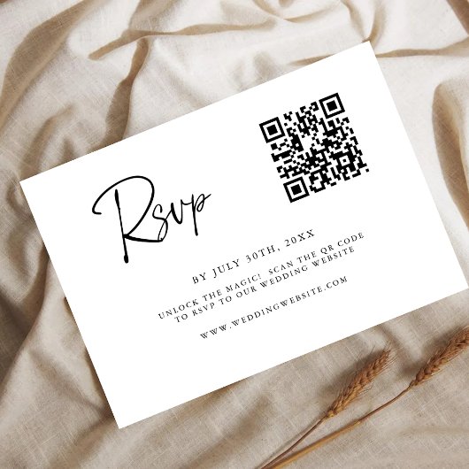 Moderne QR-code RSVP-kaart | Fijne lijnscript Save The Date