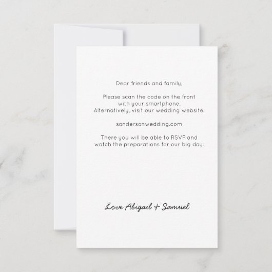 Moderne QR Code RSVP Online bruiloft uitnodiging (Achterkant)