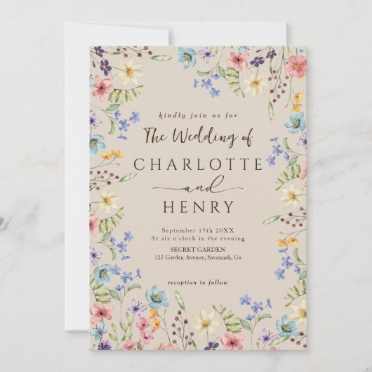 Moderne QR-code Rustieke Eenvoudige Wildflower Wed Kaart (Voorkant)