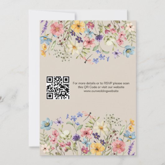 Moderne QR-code Rustieke Eenvoudige Wildflower Wed Kaart (Achterkant)