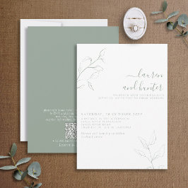 Moderne QR Code Sage Green Script Botanical Weddin Kaart