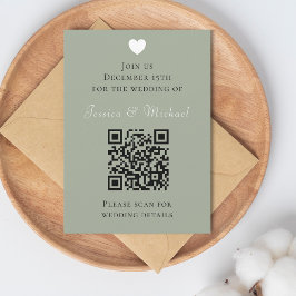 Moderne QR-code Sage Green Wedding Kaart