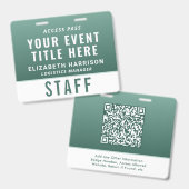 Moderne QR Code Sage Groene Event Toegangs-ID Badge (Voor- en achterkant)