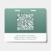 Moderne QR Code Sage Groene Event Toegangs-ID Badge (Achterkant)