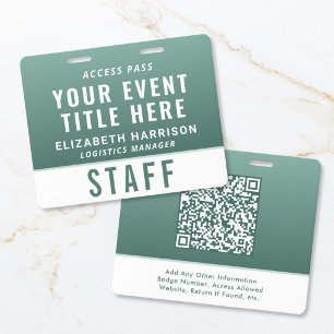 Moderne QR Code Sage Groene Event Toegangs-ID Badge