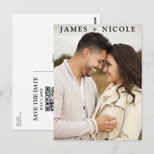 Moderne QR-code scanbare trouwkaart Save the Date Briefkaart (Voorkant / Achterkant)