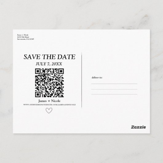Moderne QR Code Scannable Bruiloft Bewaar de Datum Briefkaart (Achterkant)