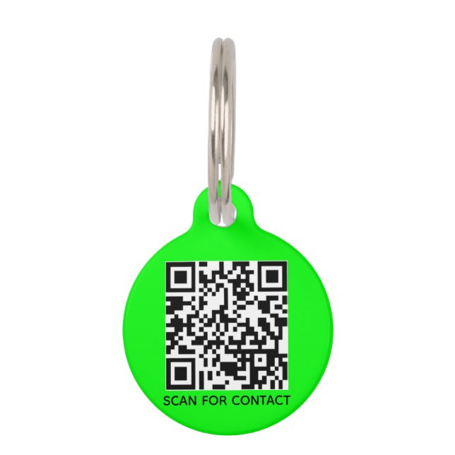 Moderne QR Code scannable contact Info neon green Huisdierpenning (Voorkant)