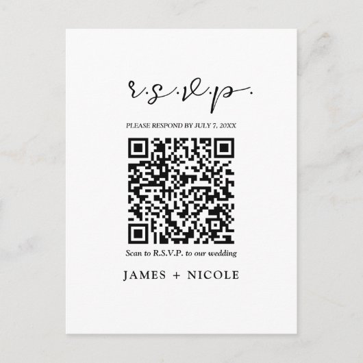 Moderne QR Code Scannable Wedding R.S.V.P. Reactie Briefkaart (Voorkant)
