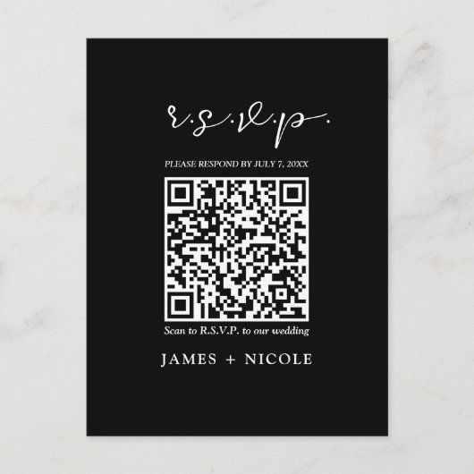 Moderne QR Code Scannable Wedding R.S.V.P. Reactie Briefkaart (Voorkant)