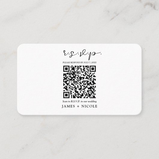 Moderne QR Code Scannable Wedding R.S.V.P. Reactie Visitekaartje (Voorkant)