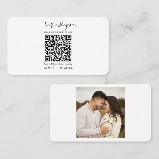Moderne QR Code Scannable Wedding R.S.V.P. Reactie Visitekaartje (Voorkant / Achterkant)