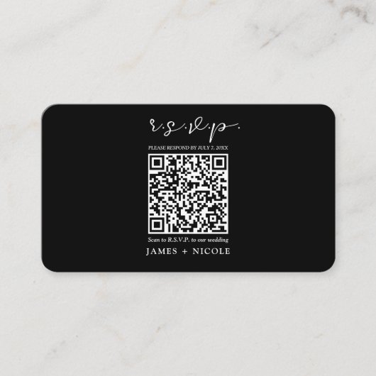 Moderne QR Code Scannable Wedding R.S.V.P. Reactie Visitekaartje (Voorkant)
