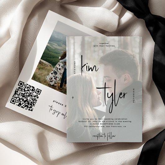 Moderne QR CODE script namen 2 foto's bruiloft Kaart