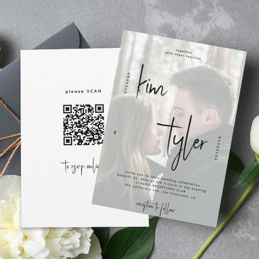 Moderne QR CODE script namen foto bruiloft Kaart