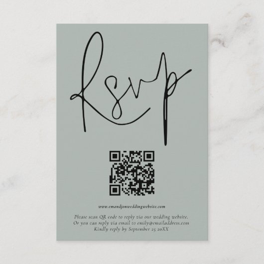 Moderne QR Code Script Weddenschap Light Sage RSVP Kaart (Voorkant)