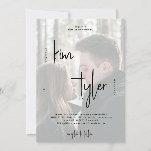 Moderne QR CODE scriptnamen foto bruiloft Kaart (Voorkant)